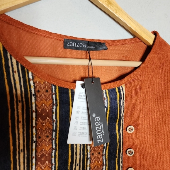NWT ZANZEA lightweight corduroy Long Sleeve Stripe Vintage Ethnic Blouse. - Picture 16 of 16